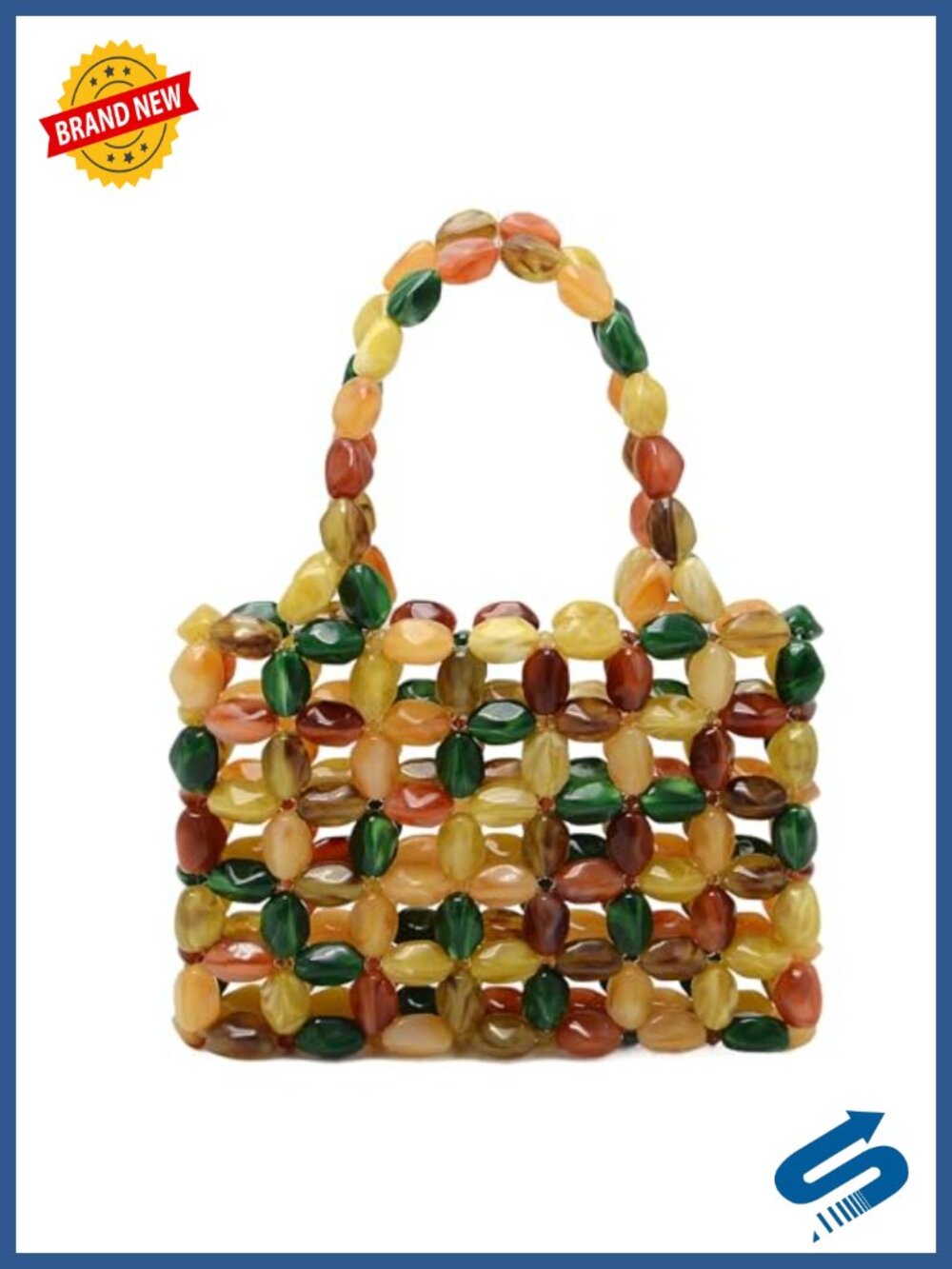 Miuco Acrylic Beaded Handbag Handmade Vintage Tortoise Clutch